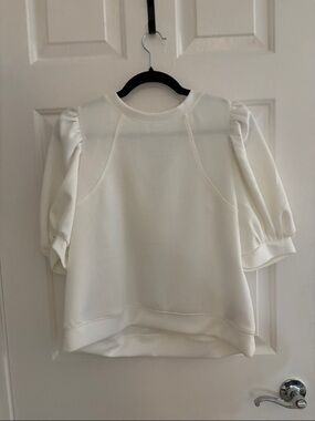 Muse Cream Puff-Sleeve Crewneck Sweatshirt with back black bow